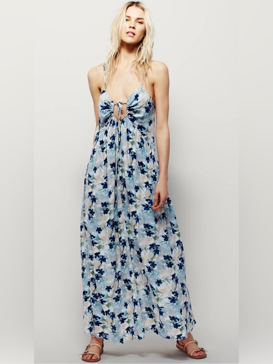 Free People Dresses & Skirts - Free people BLUE MULBERRY KEYHOLE MAXI DRESS (altered)